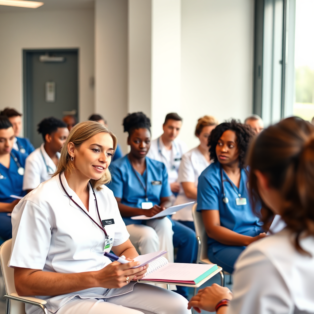 Care staff learning in a classroom