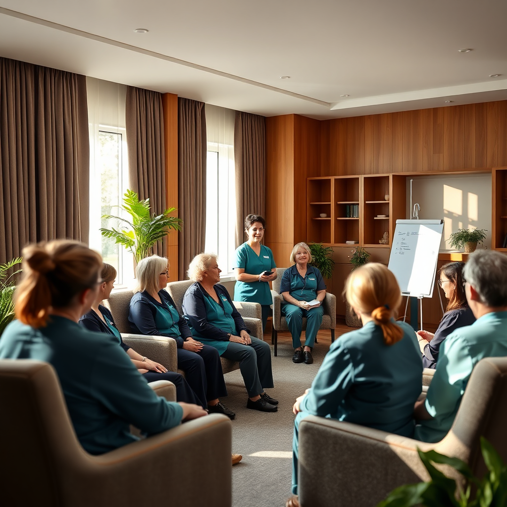 Care workers in a training workshop at a care home