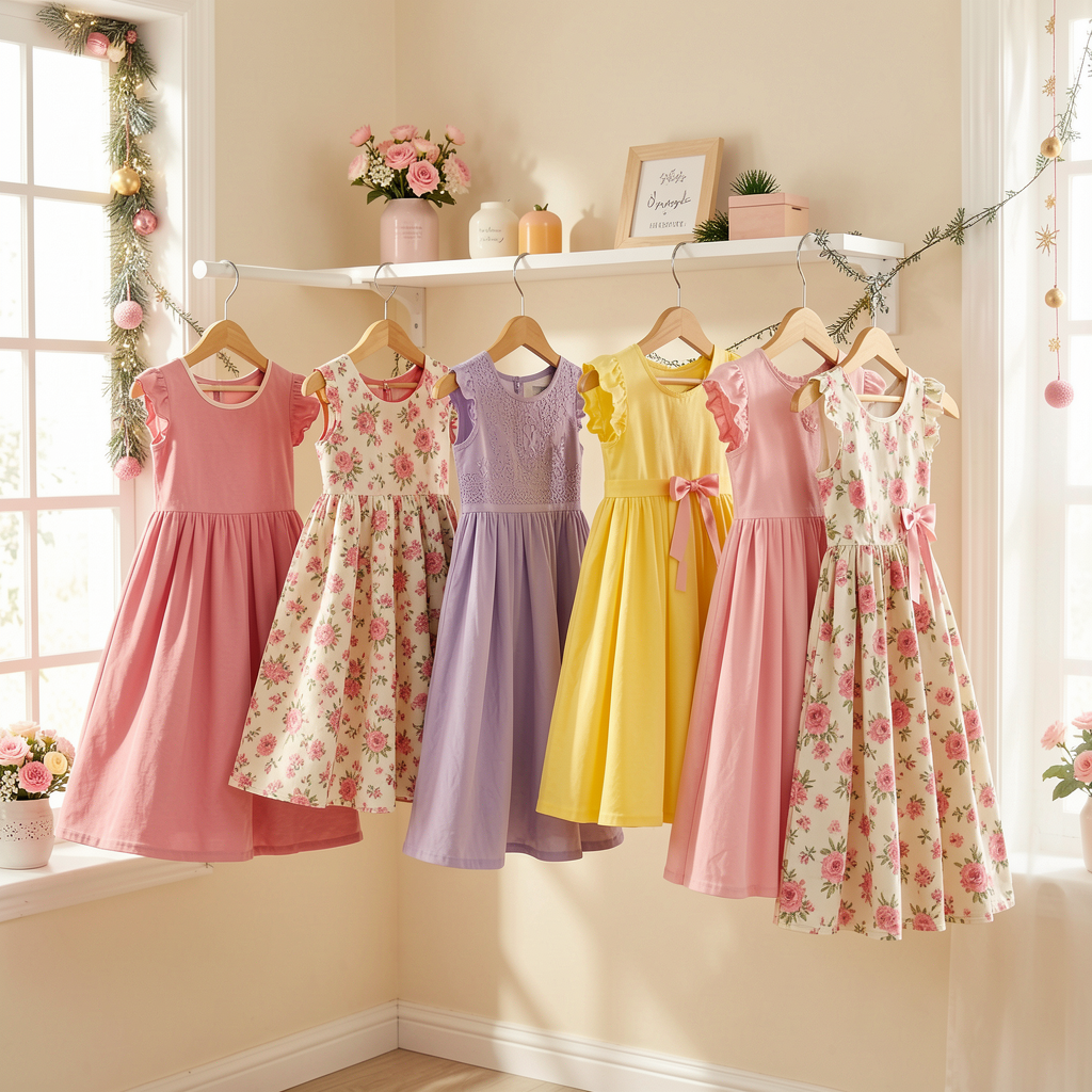 Girls dresses and coordinated outfits on display