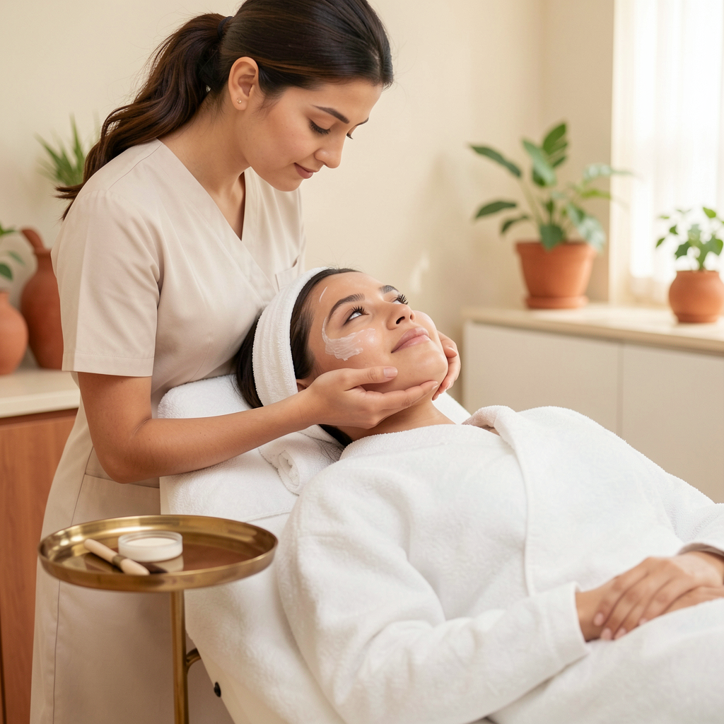 Gentle facial treatment at Aura Beauty Parlour