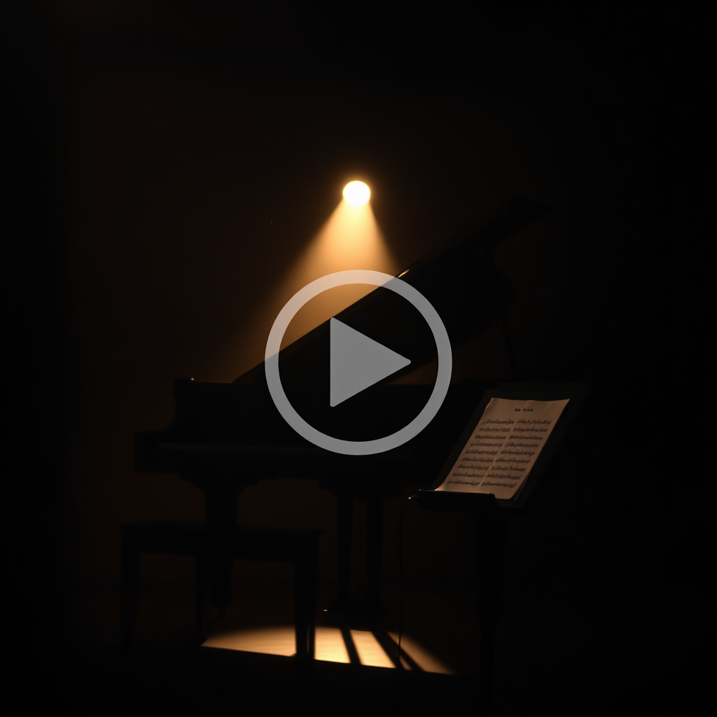 Cinematic studio corner with piano and spotlight