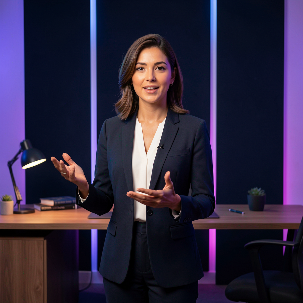 Professional AI spokesperson presenter video