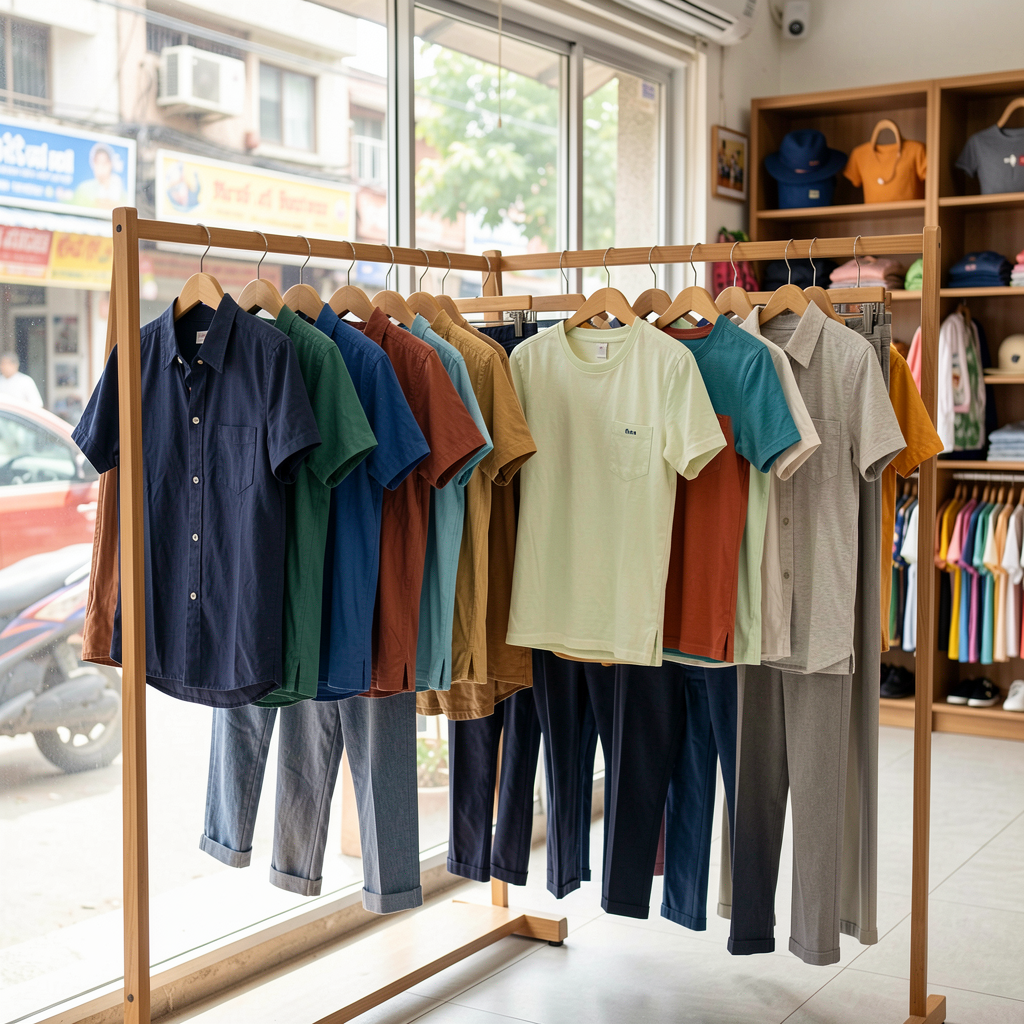 Boys shirts and casual outfits in a boutique