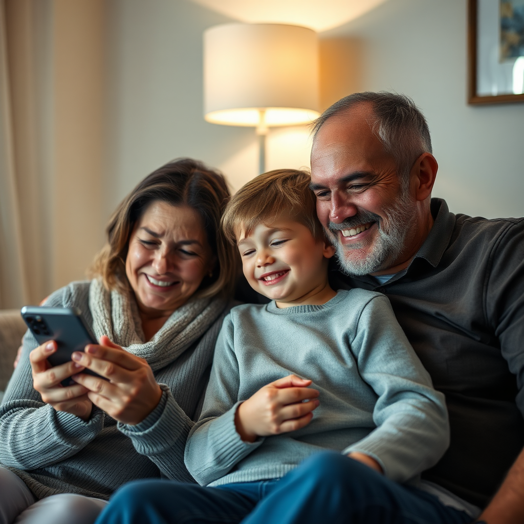 Family reacting emotionally to a song gift