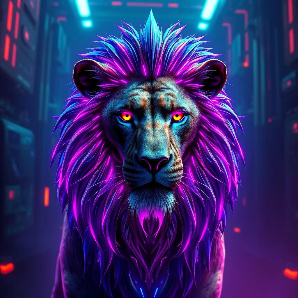 AI Generated Cyberpunk Lion Artwork inside Artistly dashboard Mockup