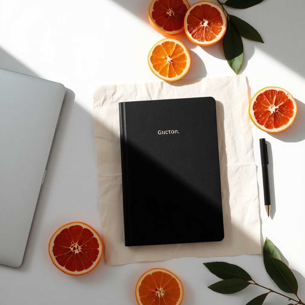 Citrus and design tools in warm morning light