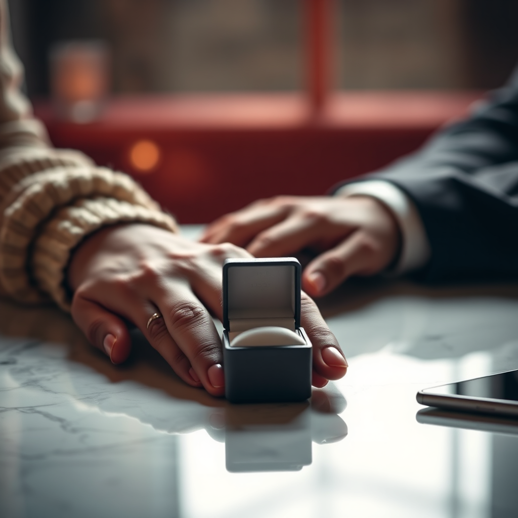 Ring box on a table in warm light