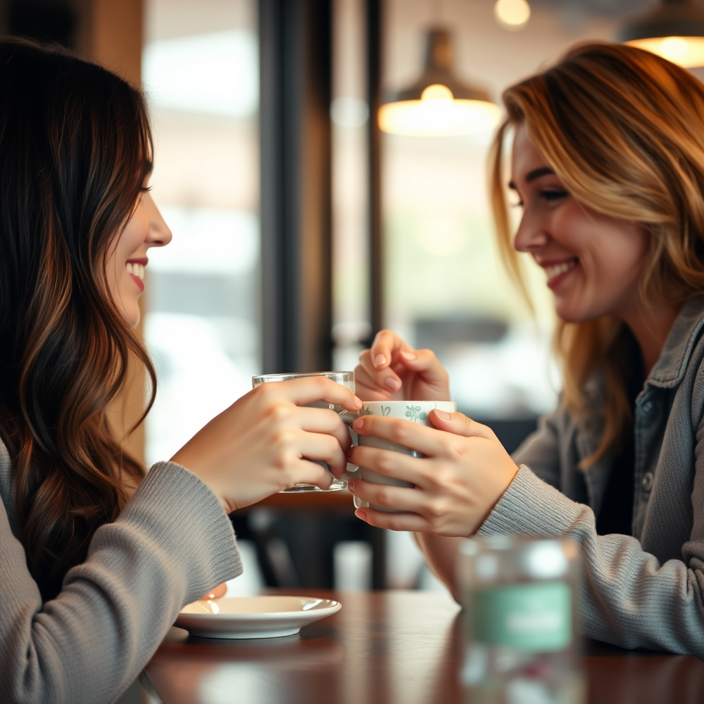 Friends clinking coffee mugs