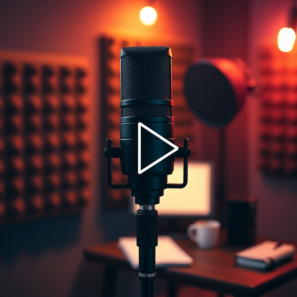 Studio microphone with warm and magenta lighting