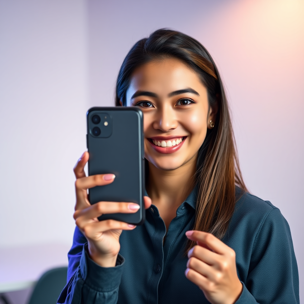 Content creator holding phone