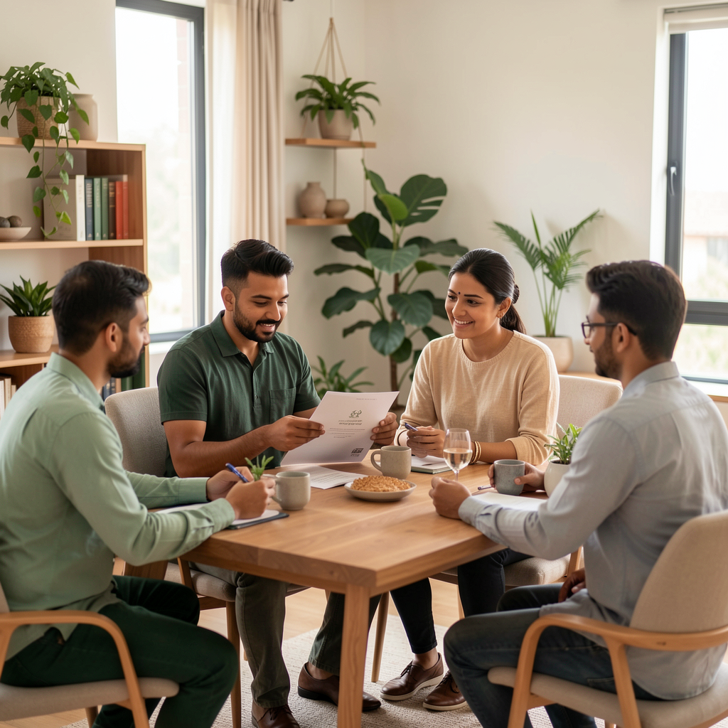 Indian adults discussing a wellness business opportunity