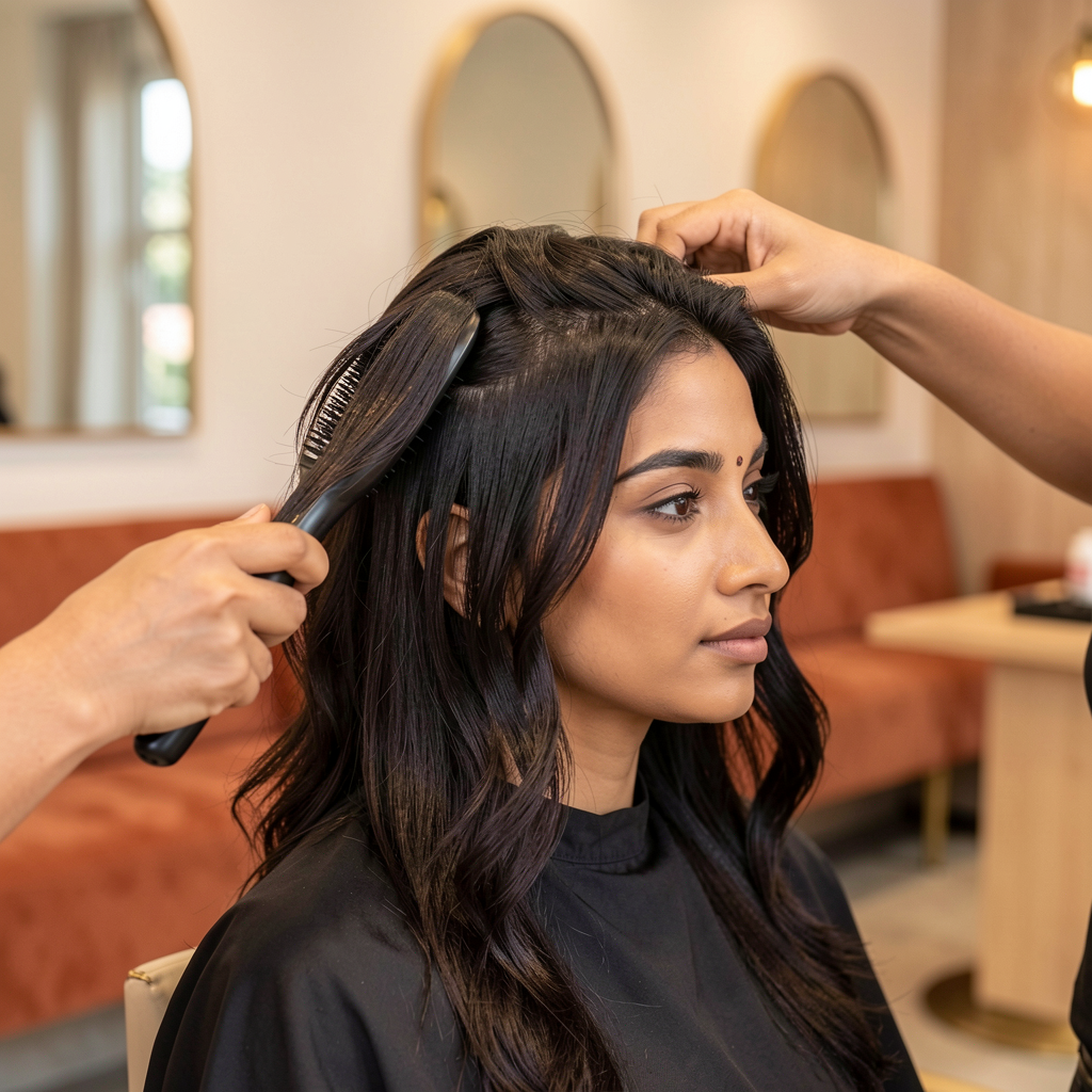 Professional hair styling service at Aura