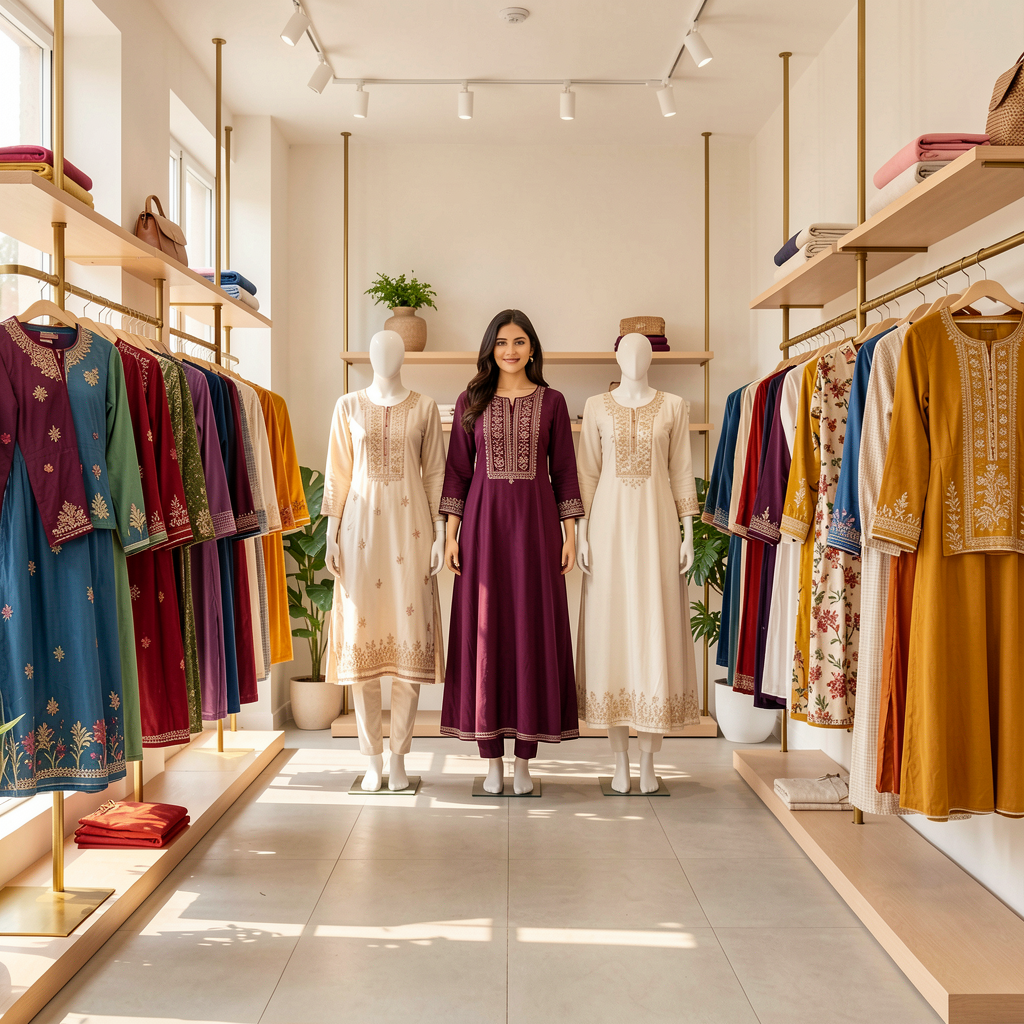 Contemporary ladies clothing displayed in boutique