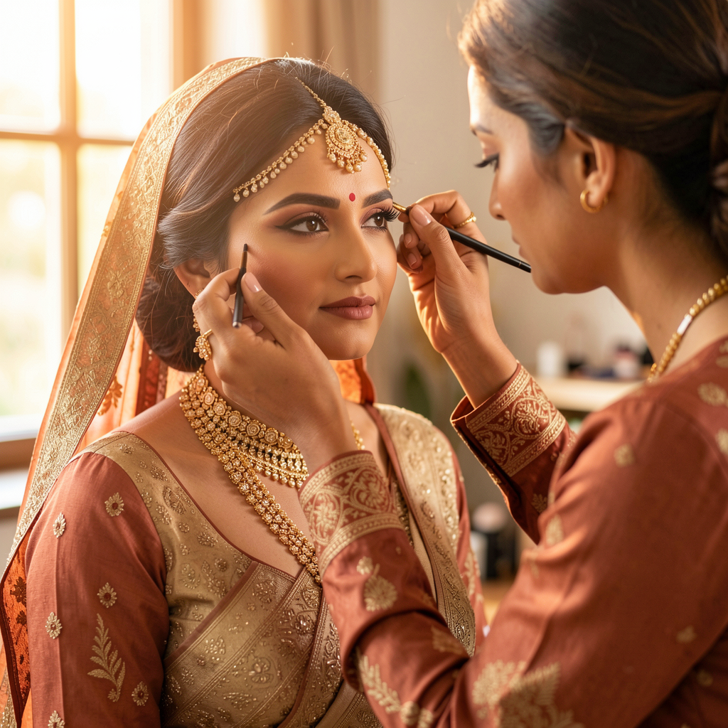 Bridal makeup application at Aura