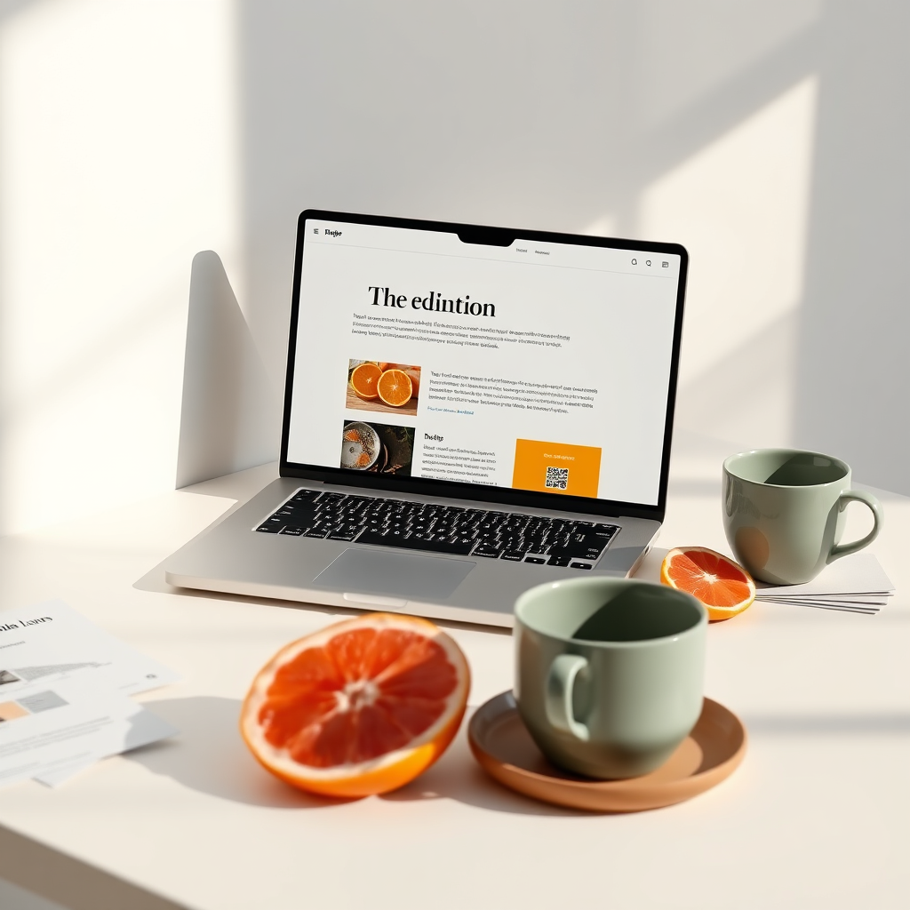Laptop showcasing an editorial landing page