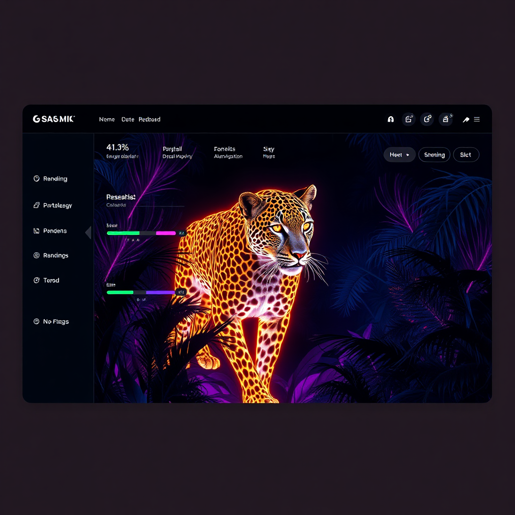 Artistly AI Dashboard Mockup showing cybernetic cheetah art piece