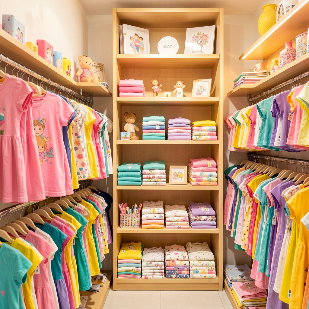 Colourful kids clothing display