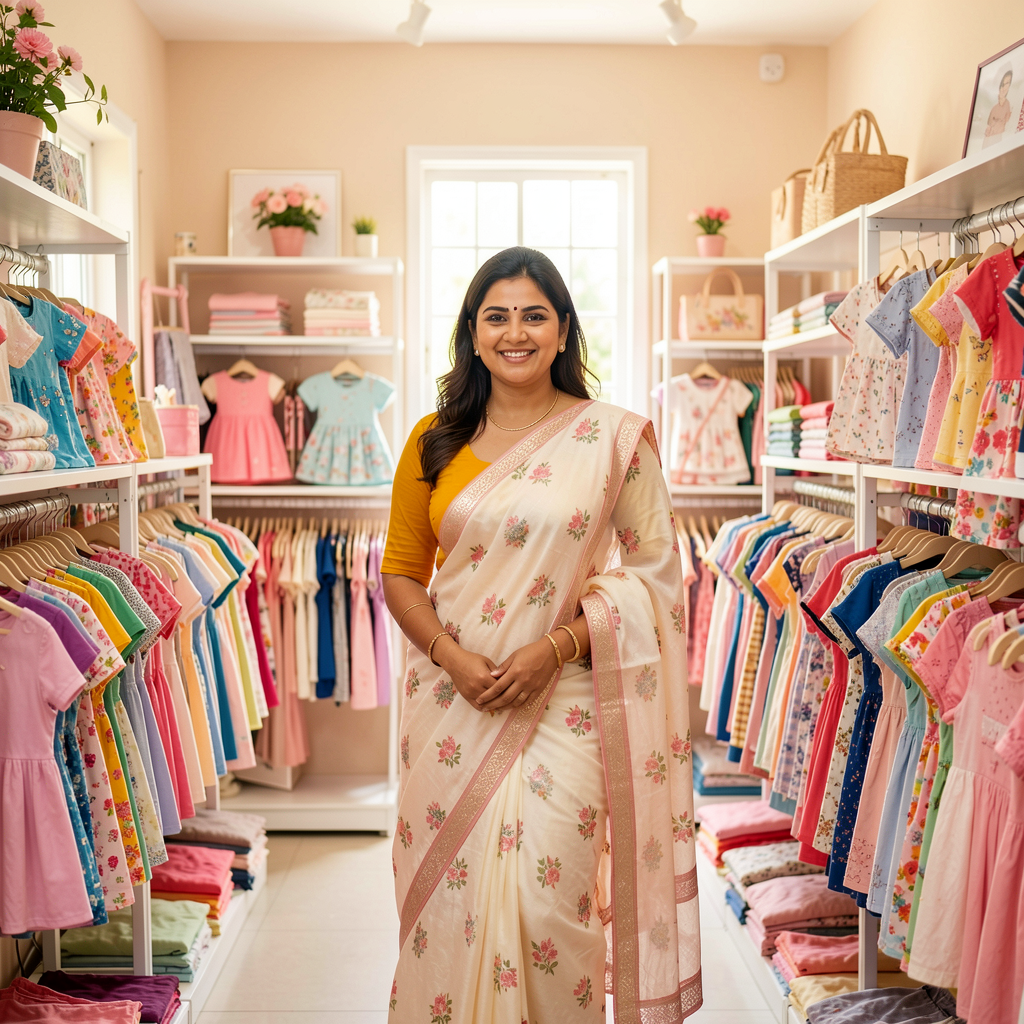 Welcoming boutique owner inside a clothing store