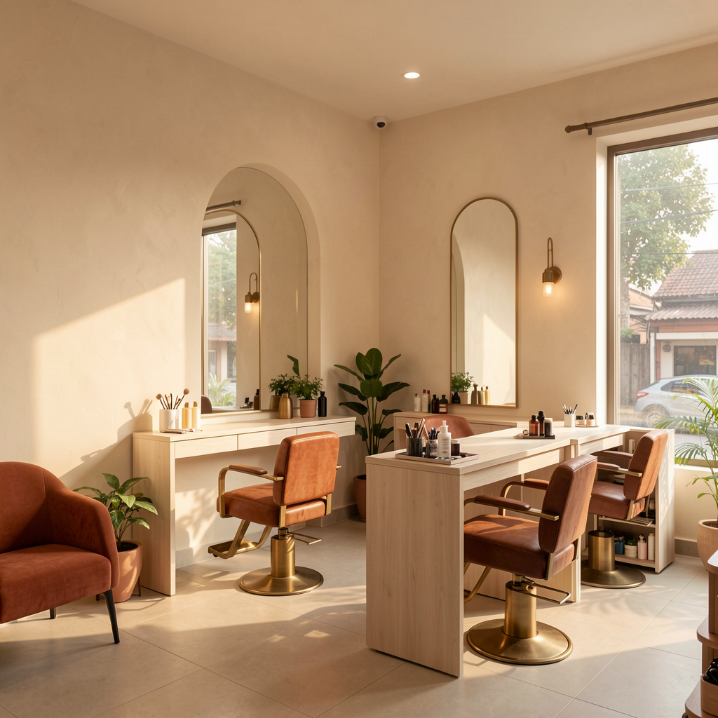 Warm contemporary salon interior at Aura Beauty Parlour