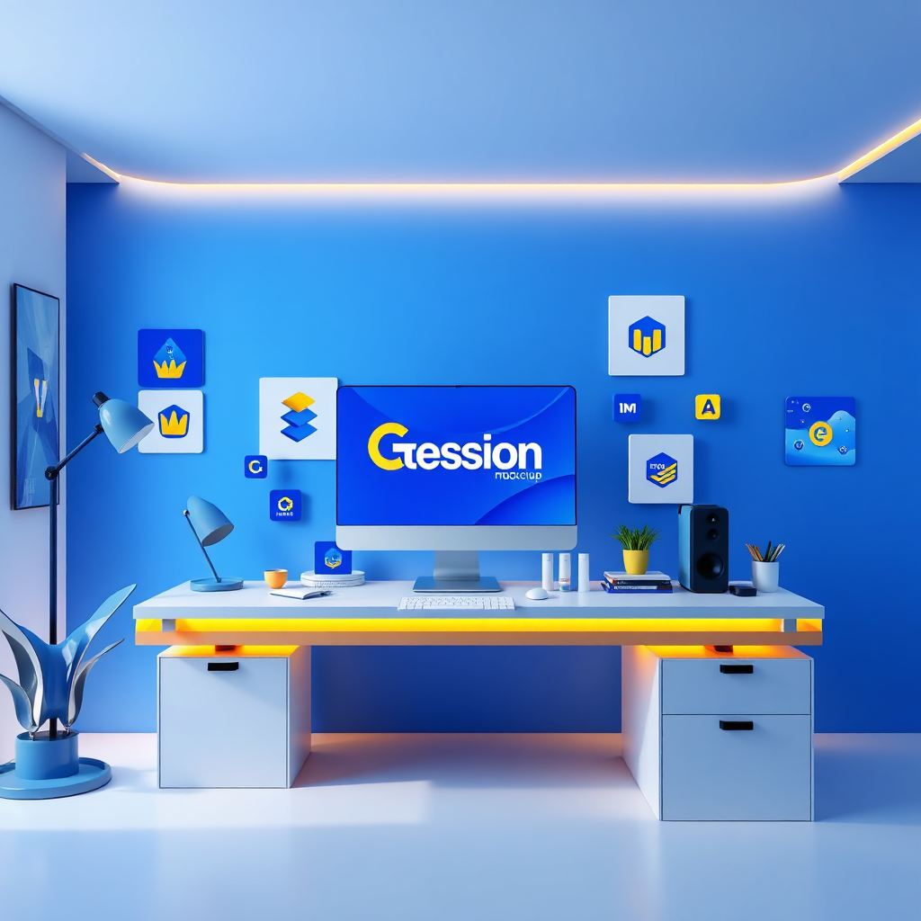 Creative graphic design workspace and elements