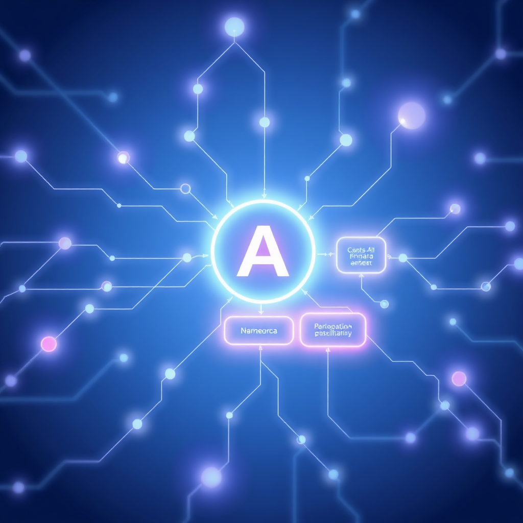AI automation concept showing glowing connections and a simplified workflow diagram