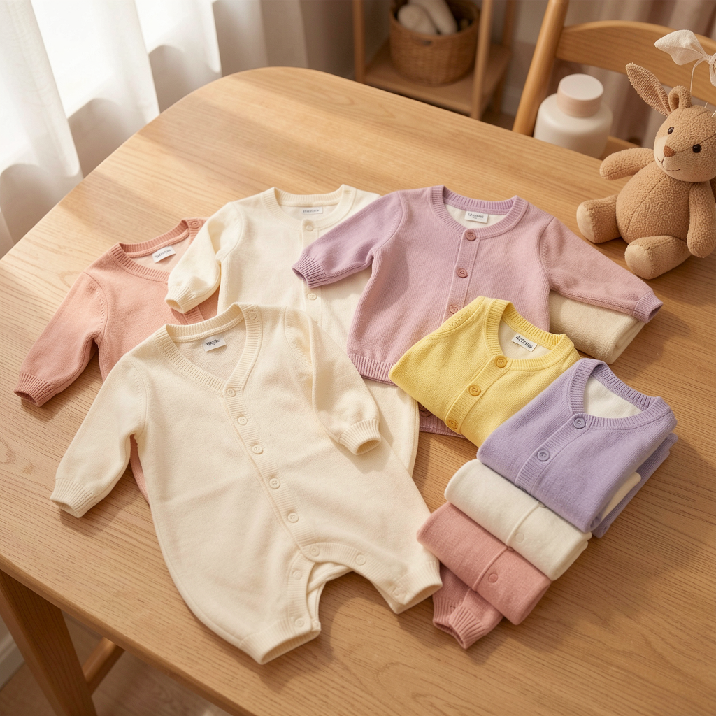 Soft baby clothing in gentle colours