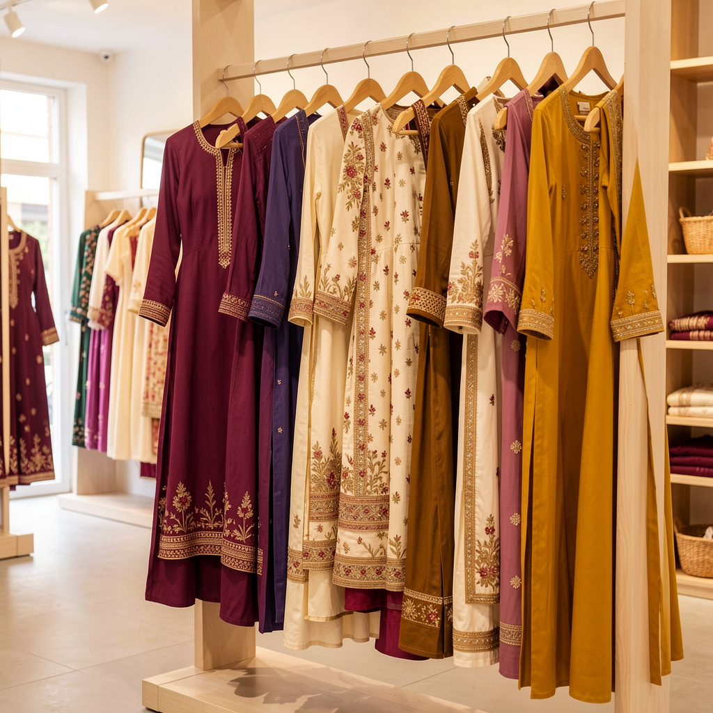 Ladies fashion garments in rich colours