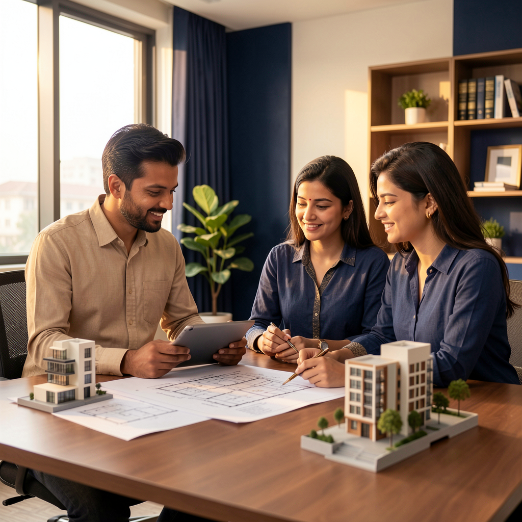Property consultant guiding clients