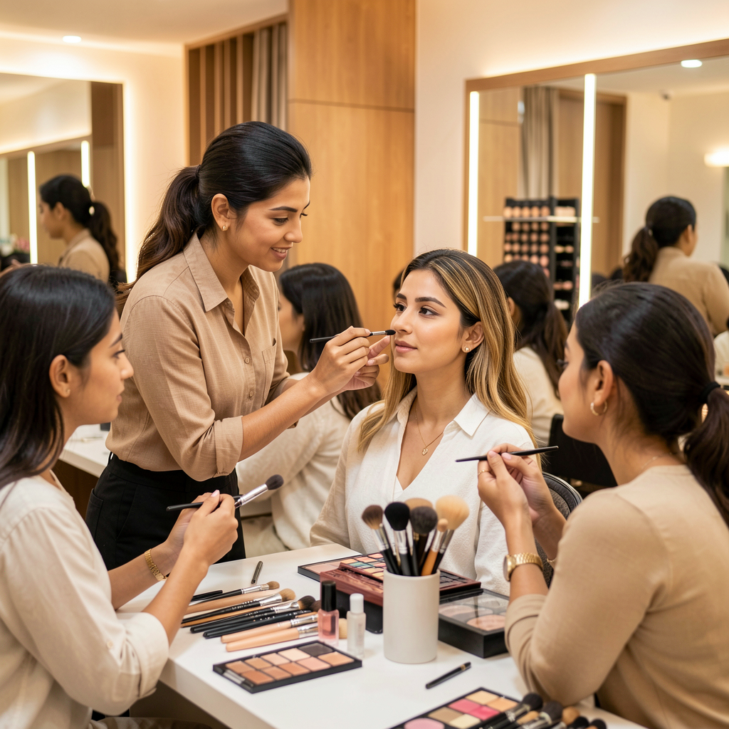 Students receiving hands-on beauty training
