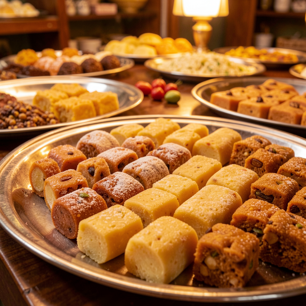 [Placeholder image] Mithai tray at New Madhura Baker's