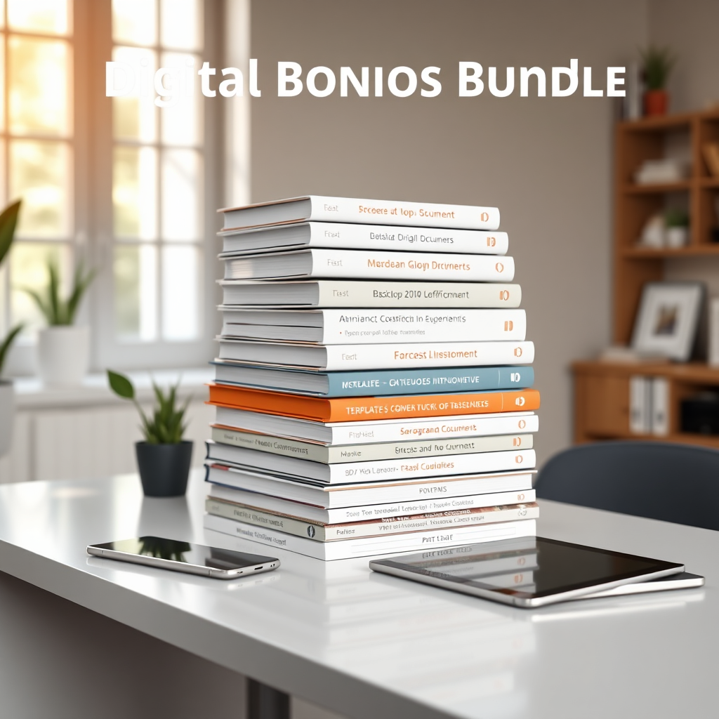 Digital bonus bundle including ebooks, templates, and software icons for additional value