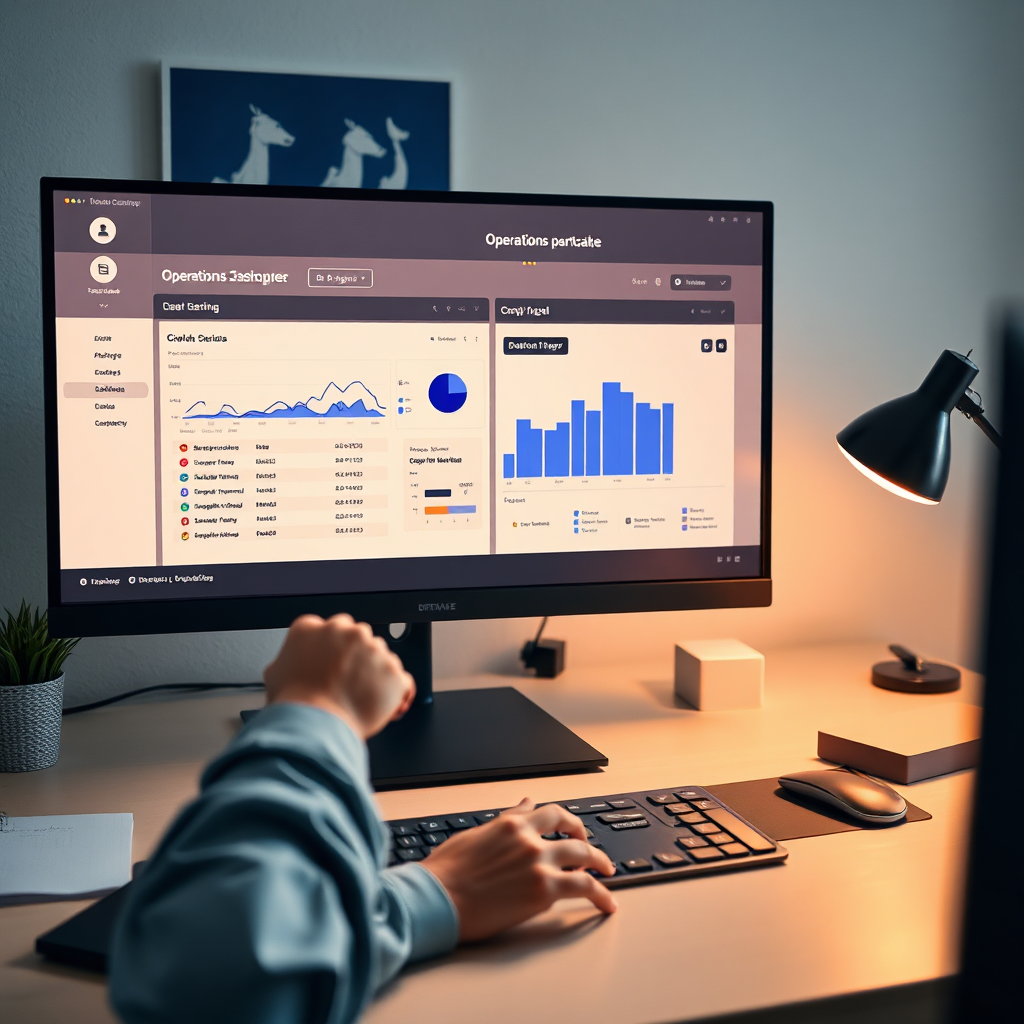 A refined operations dashboard UI with warm paper tones and cobalt accents