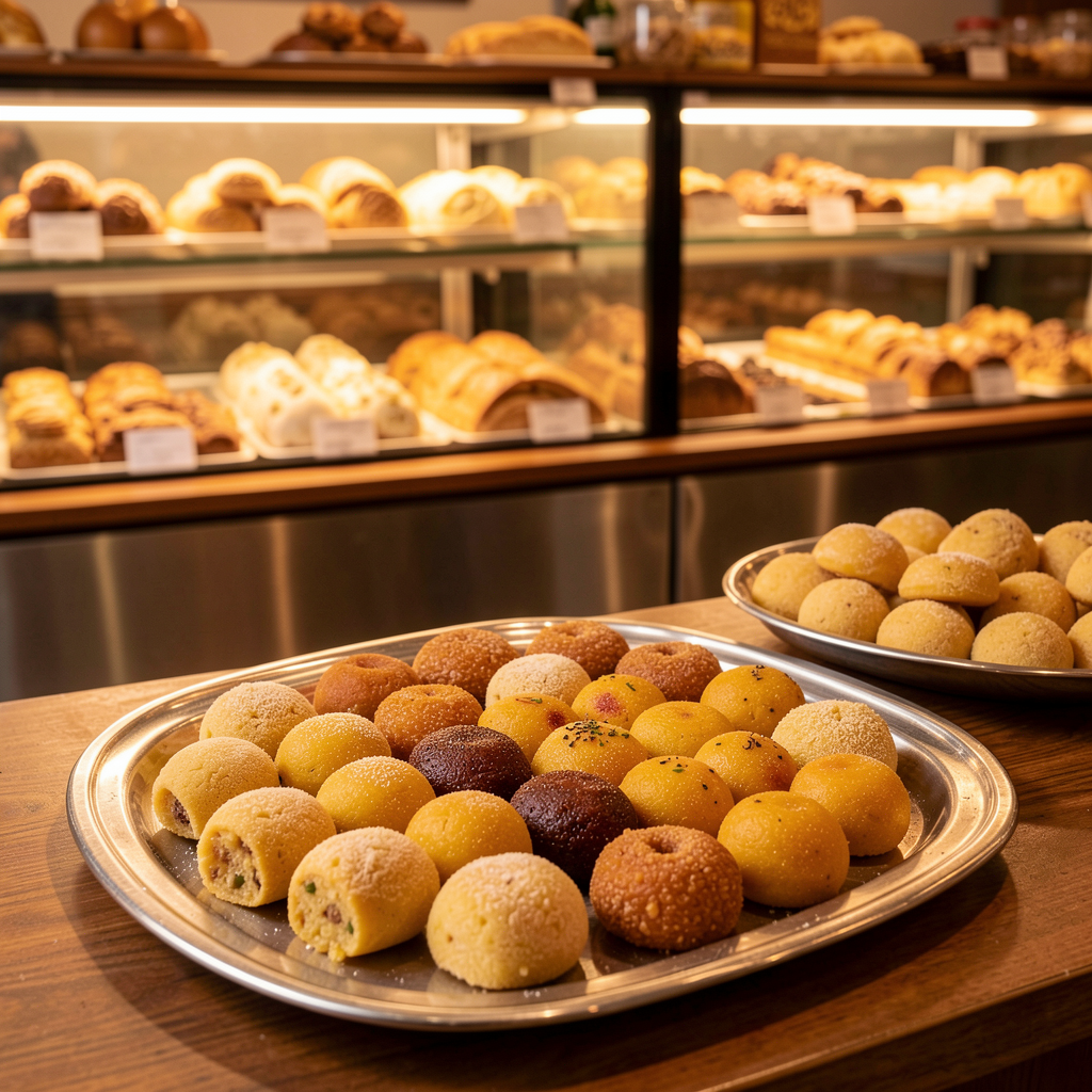 [Placeholder image] Indian sweets and pedha on a tray