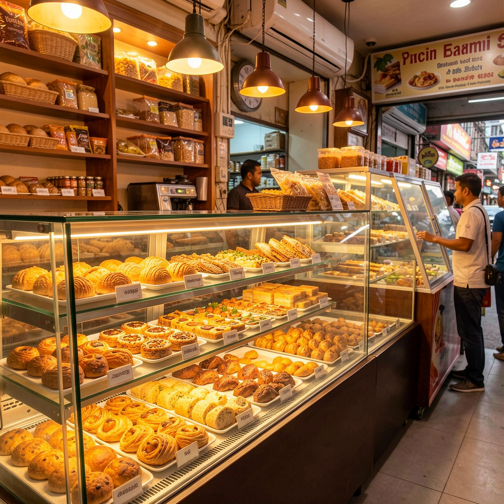 [Placeholder image] Pastries and bakery snacks on display