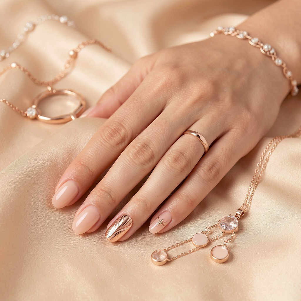 Rose gold bridal nail art