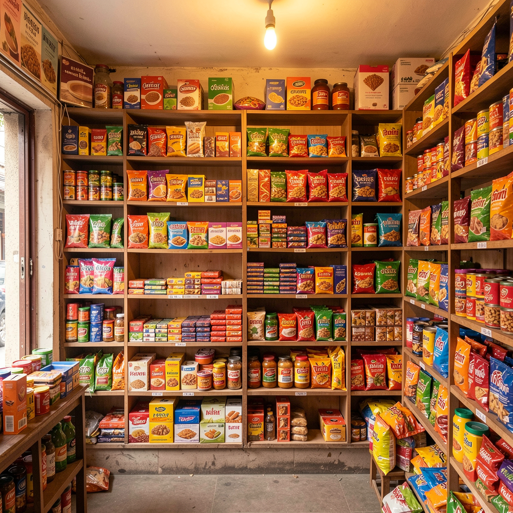 [Placeholder image] Packaged snacks and provisions shelves
