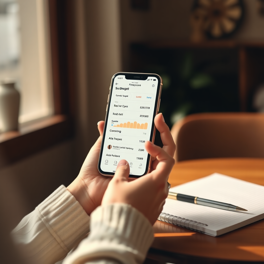 A mobile finance app interface with editorial typography and warm tones