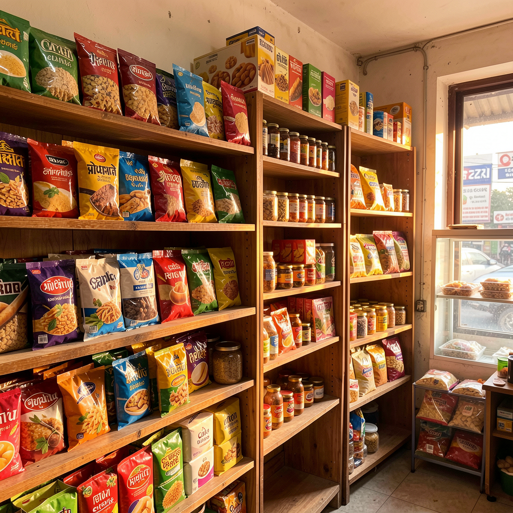 [Placeholder image] Everyday provisions shelves at our shop