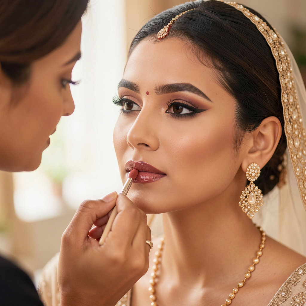 Professional artist applying bridal makeup