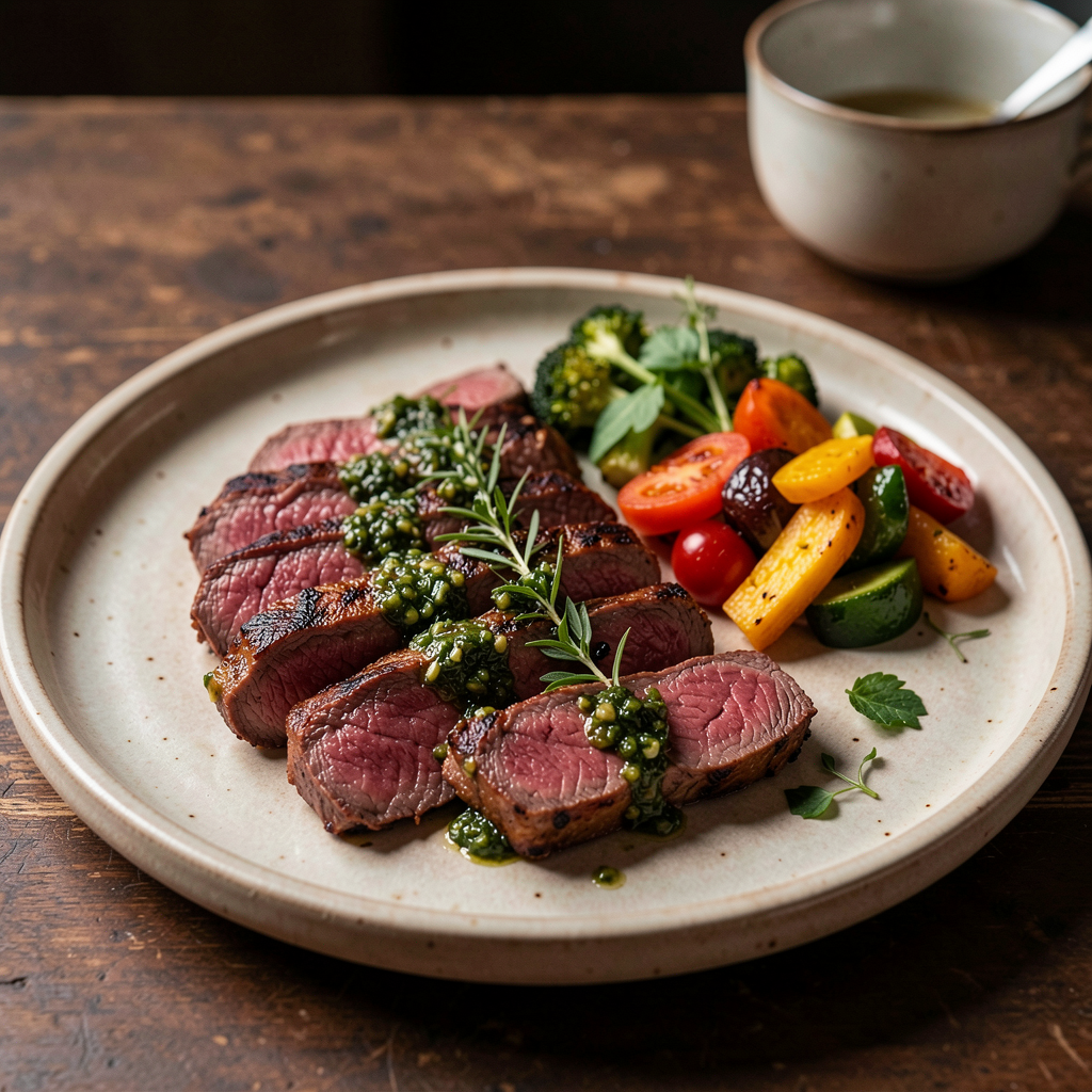 Lean beef steak with chimichurri