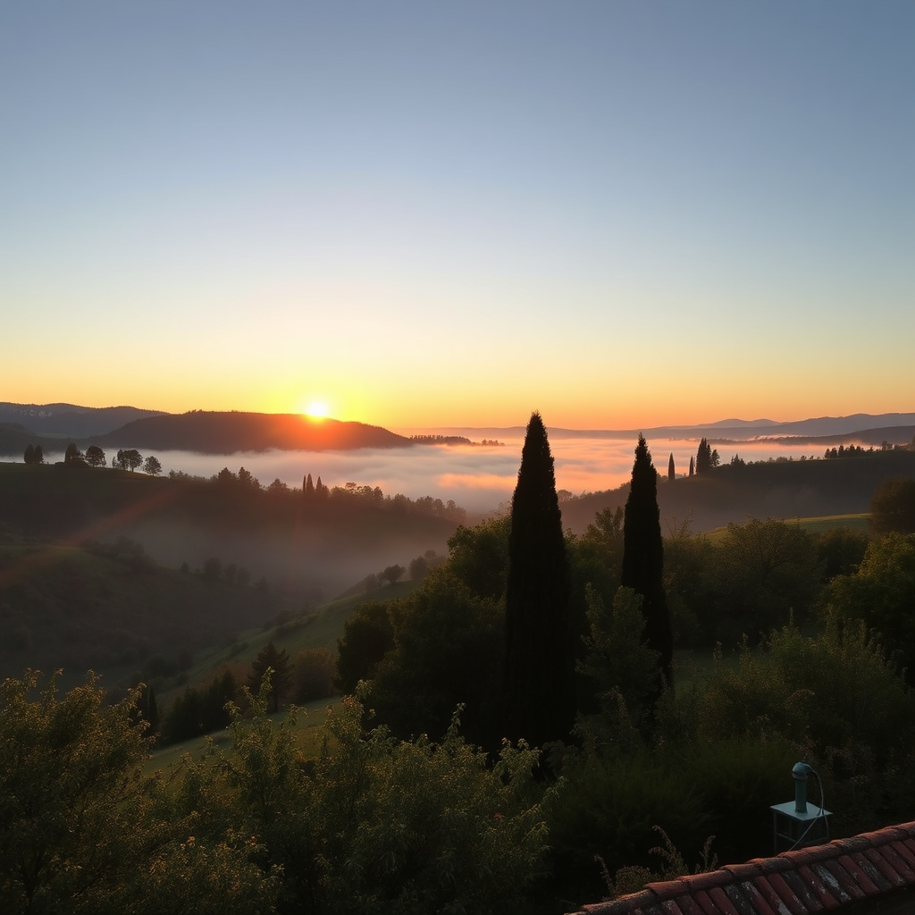Tuscan countryside sunrise
