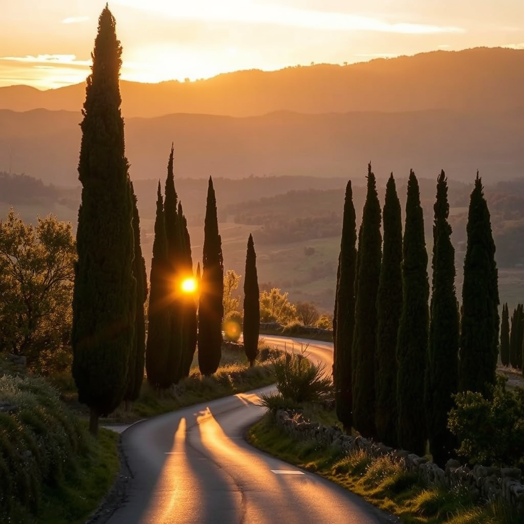 Tuscan cypress-lined road
