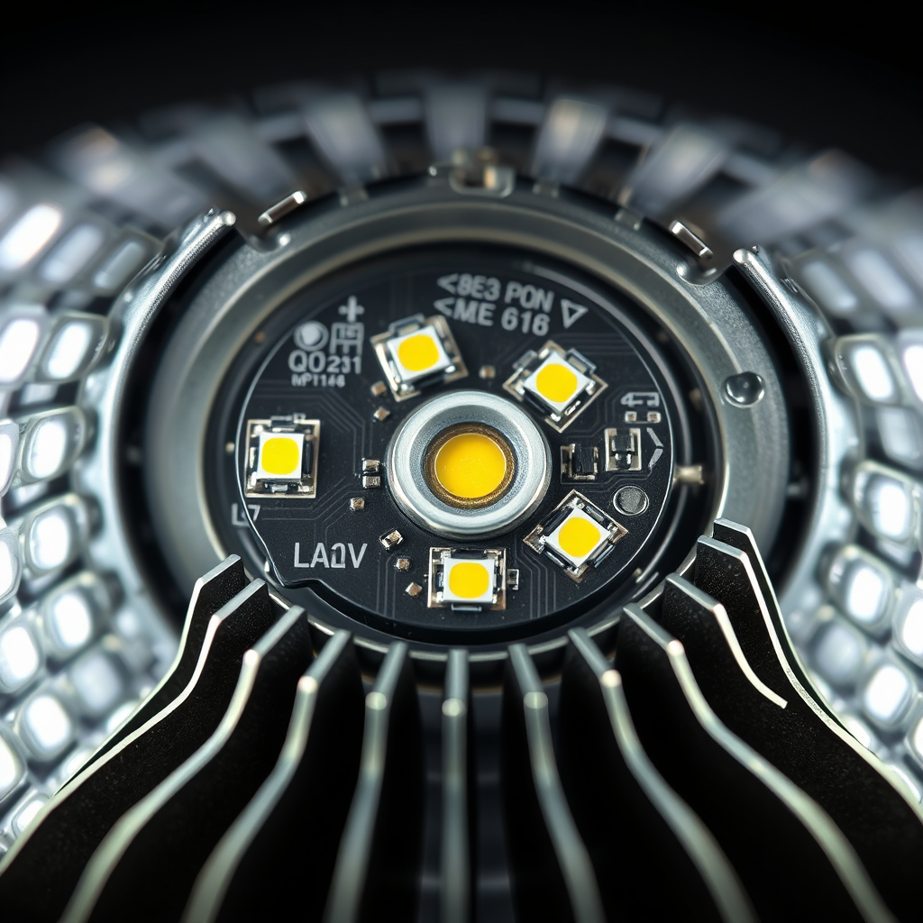 Close-up of EcoLight fixture's internal components and heat sink.