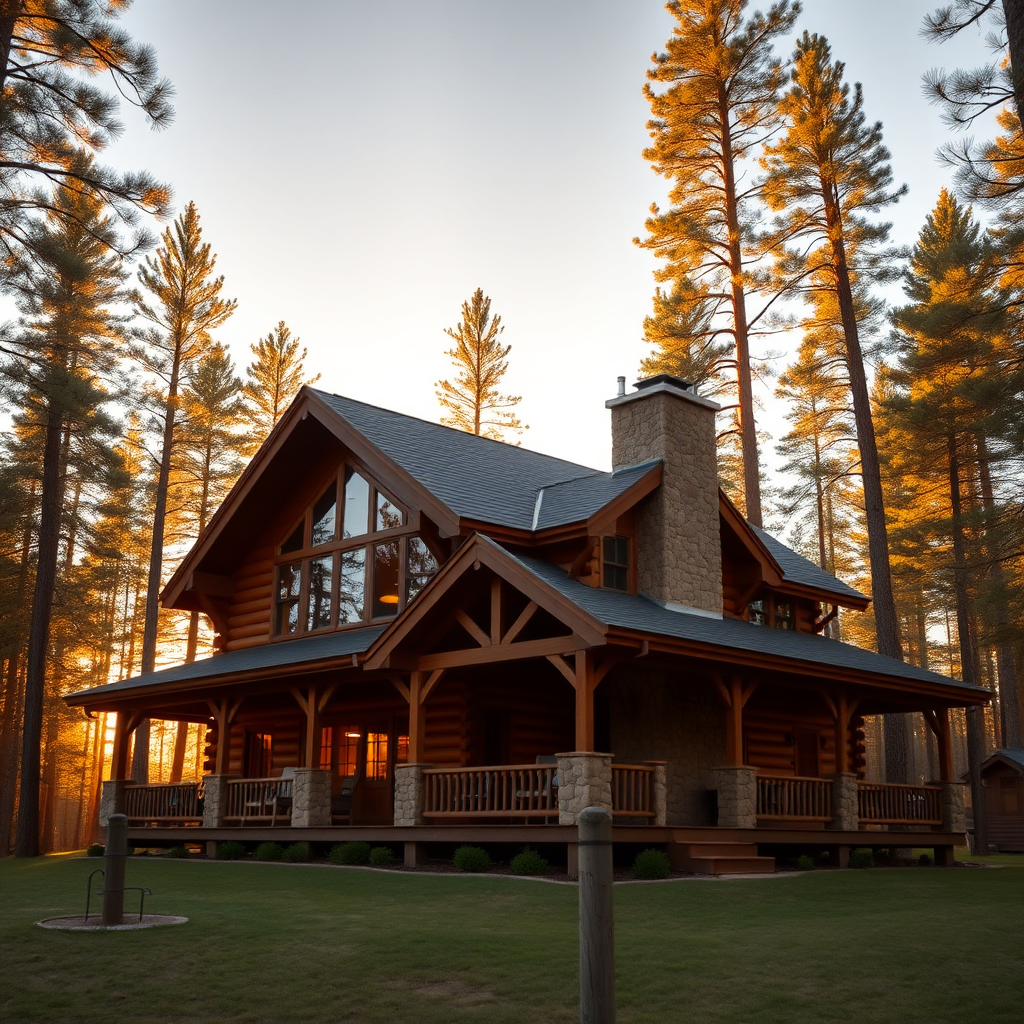 Beautiful log cabin home in a forest setting