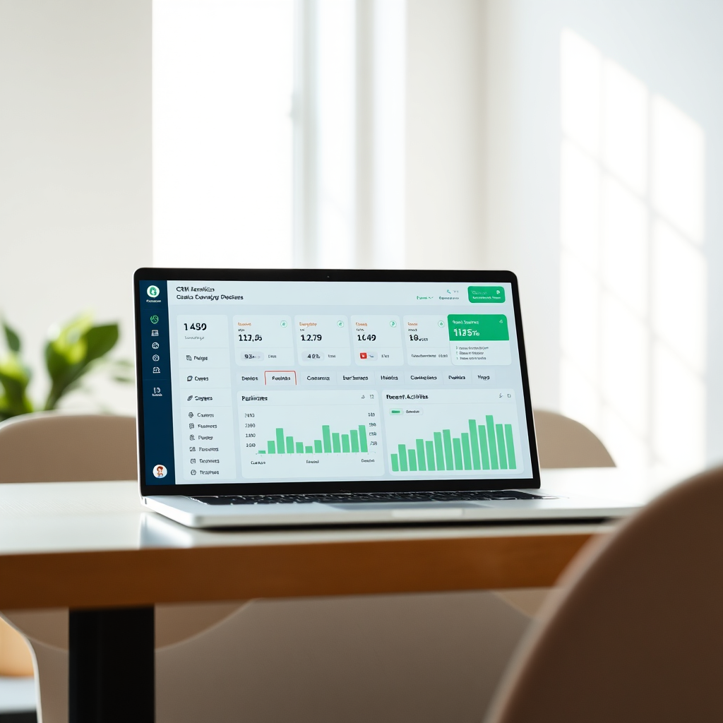 Painel de CRM com funil e métricas