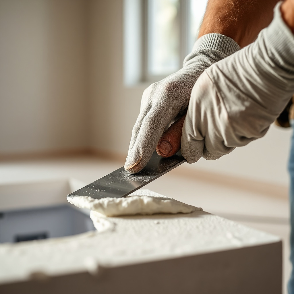 Close-up of professional plaster finishing