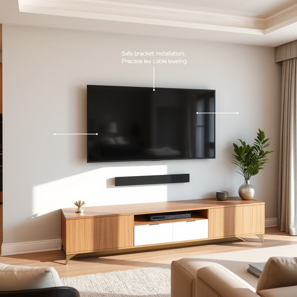 Wall-mounted TV with clean cable management