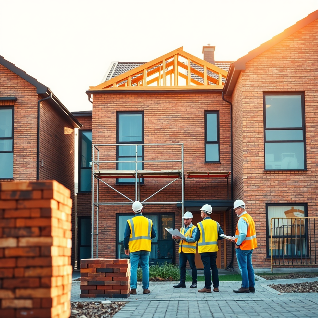 Construction team working on a modern build