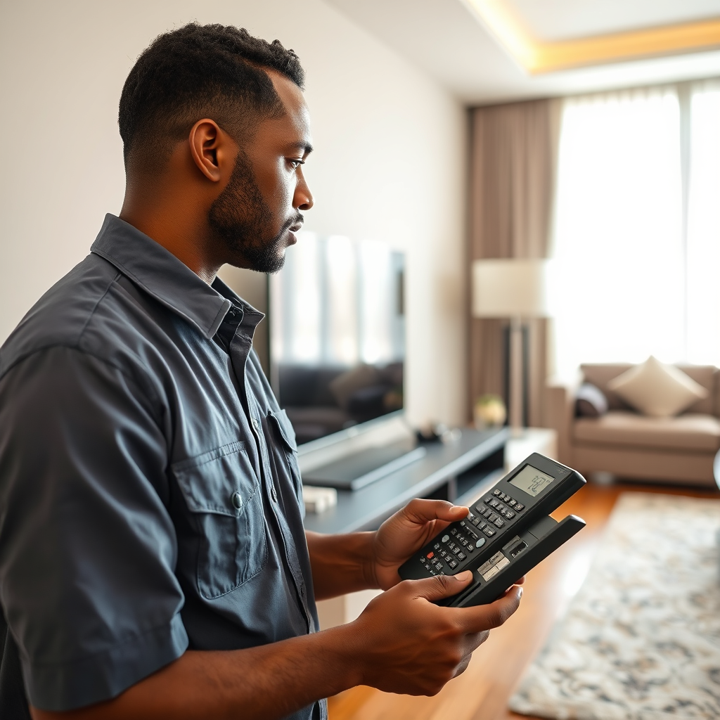 DStv installer installing Explora decoder in Sandton home