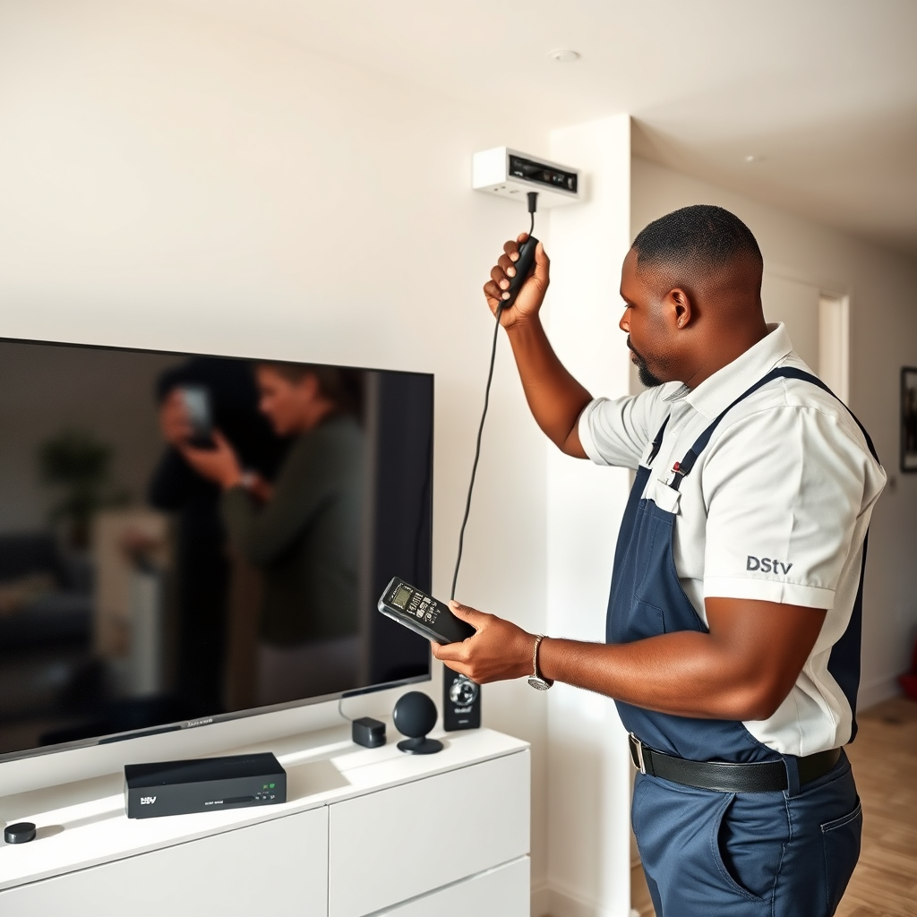 DStv installer installing Explora decoder in Centurion home